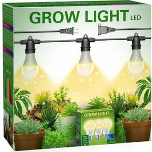 Briignite Hanging Grow Light, 3 LED Full Spectrum Grow Lights with 8.86ft Power Cord, Replaceable Bulbs E26 Base, Linkable Hanging Plant Light, 300W Equivalent (1 Count (Pack of 1), Warm - String Light)