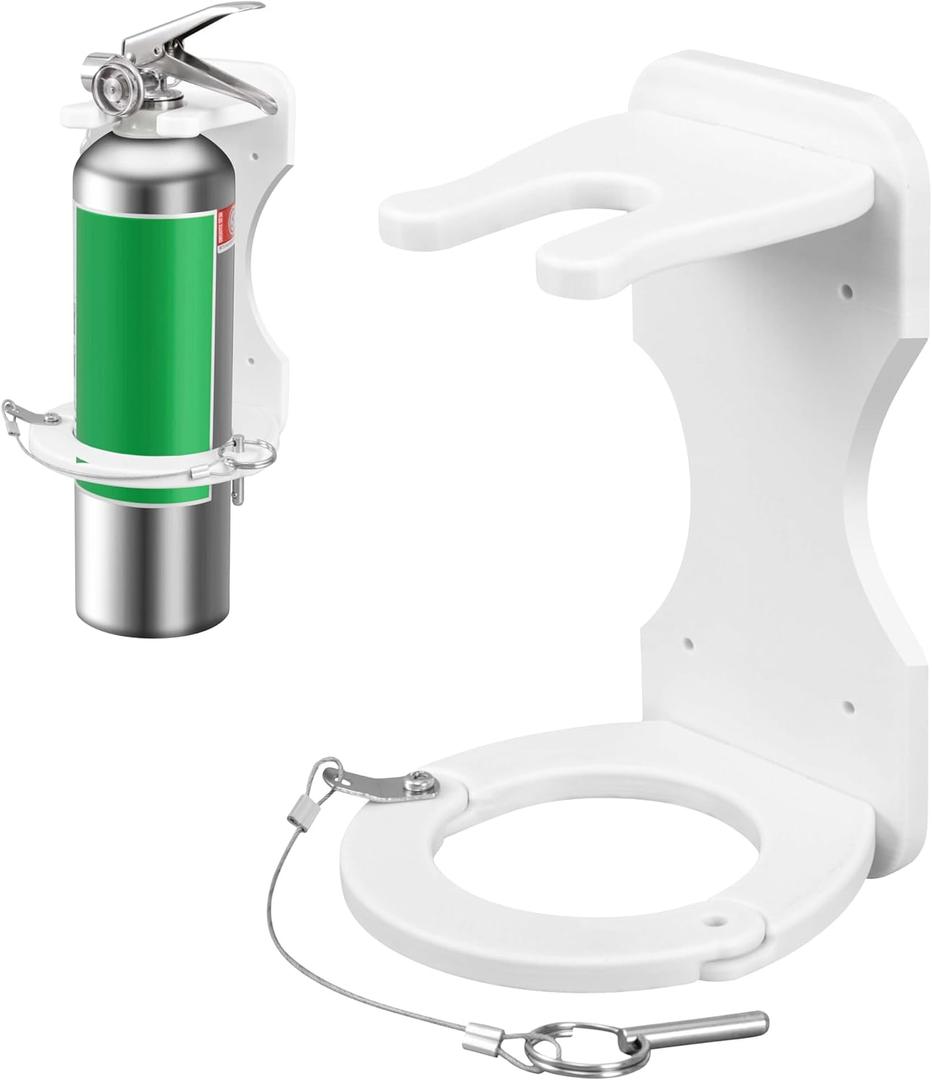 Fire Extinguisher Mounting Bracket Plastic Boat Fire Extinguisher Wall Mount Bracket, Marine Wall Holder Hange for Boat, Home, Car, RV, Mini Fire Extinguishers (White)