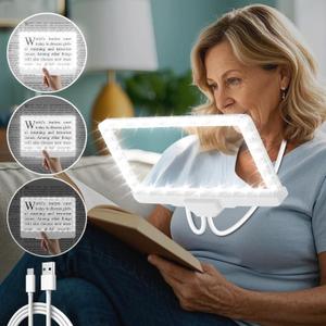 Rechargeable Hands-Free Magnifying Glass with Light for Reading 5X Lighted Magnifying Glass with Neck Wear,43 Bright LED Large Flexible Gooseneck Magnifier for Seniors for Newspaper