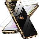 LeYi for Samsung Galaxy A35 5G Case: with Tempered Glass Screen Protector [2 Pcs]+ Full Camera Lens Protection, Love Heart Plating Women Cute Luxury Soft TPU Shockproof Case for Samsung A35 5G, Black