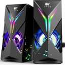 OROW 10W RGB Computer Speakers with Volume Control, Colorful LED Gaming Speakers for PC/Desktop/Laptop/Monitor, 3.5mm Aux Input, Lights On/Off Option (S201)