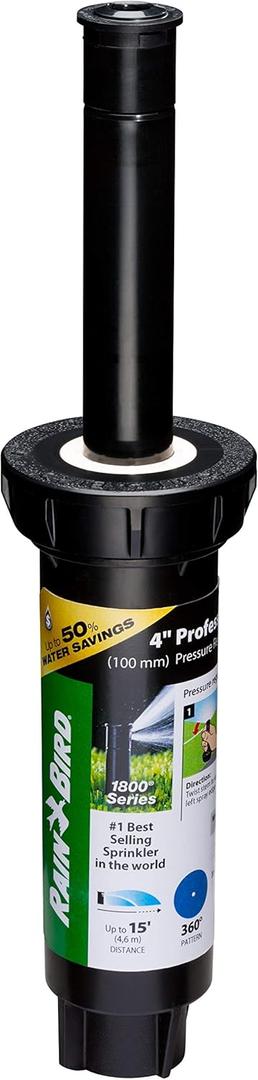 Rain Bird 1804FDSP25 Pressure Regulating (PRS) Professional Dual Spray Pop-Up Sprinkler, 360 Full Circle Pattern, 8' - 15' Spray Distance, 4" Pop-up Height