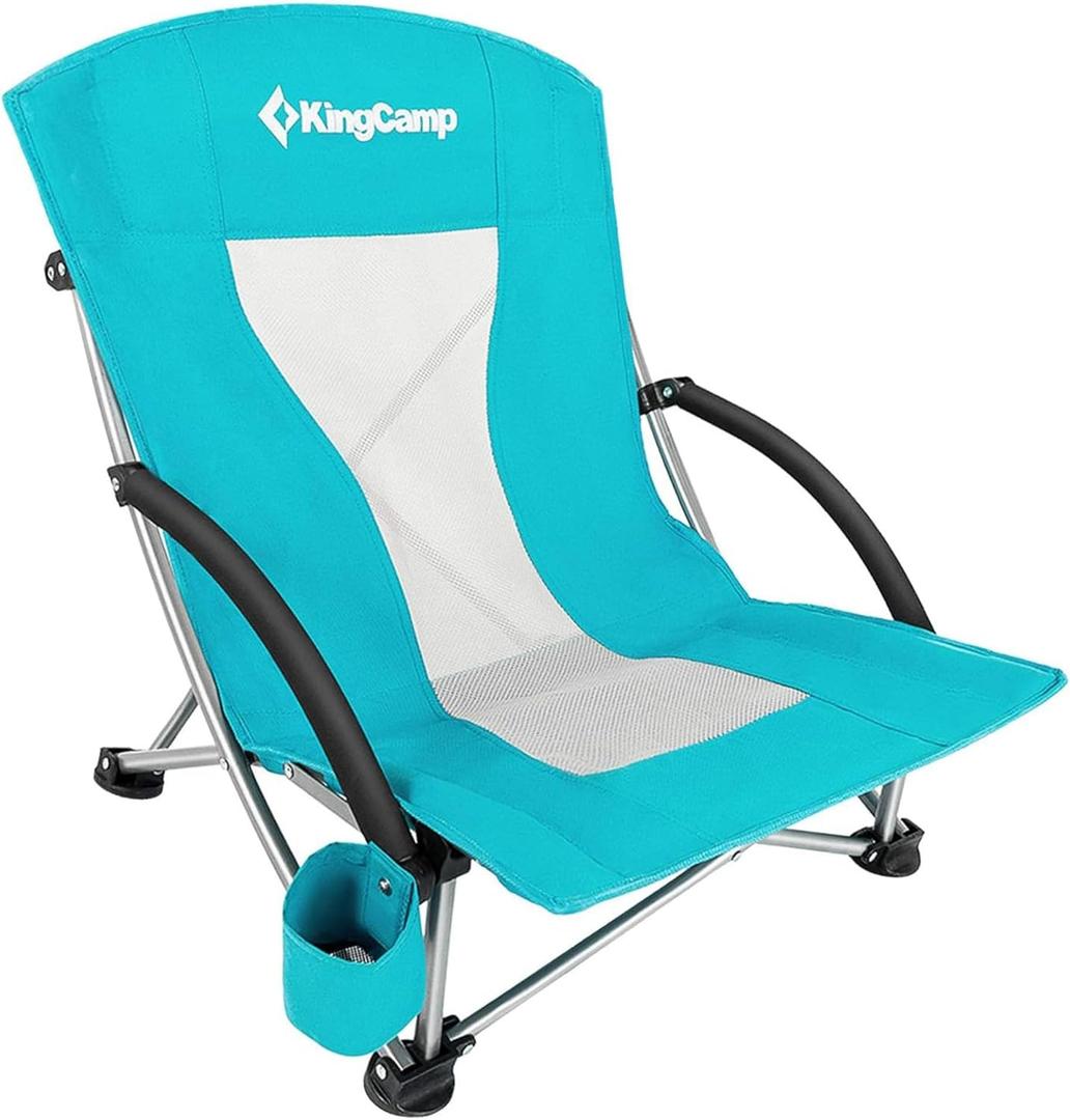 KingCamp Low Beach Chairs, Portable Folding Chair for Adults Extra Wide Ergonomic High Back Seat 300lbs Heavy Duty Lightweight Oversized Gear with Carry Bag for Outdoor Lawn Camping Picnic (Ergobreeze C Cyan)