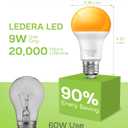 LEDERA LED Amber Light Bulbs, A19 9W(60W Equivalent) 2000K Amber Yellow LED Bulbs, E26 Base for Bedroom, Porch, Baby Nursery Room, Yard, Patio Lighting, Non-Dimmable, 6 Packs, 120VA1907W9E26