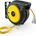 ReelWorks Extension Cord Reel Retractable 12AWG x 50' Foot 3C/SJTOW Glow Strip Cable and Lightup Triple Tap Connector Advanced Slow Retraction Technology (SRT)