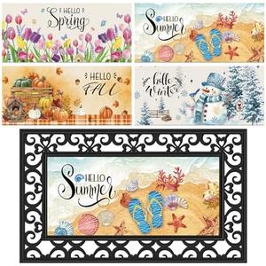 Tinideya 4 Pcs Doormat Inserts, 22 x 10 Inch Interchangeable Seasonal Welcome Rug for Front Door, Summer Fall Non Slip Diatom Mud Door Rug Mat for Holiday Entrance Decor, No Frame(Seasons)