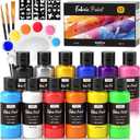 Nicpro 12 Colors Fabric Paint (1oz/30ml), Permanent Soft Fabric Paint Set with Brushes, Palette, Stencils, Non-Toxic Textile Paint for Fabric DIY Crafts, T-Shirts, Shoes, Jeans, Bags, Art Supplies