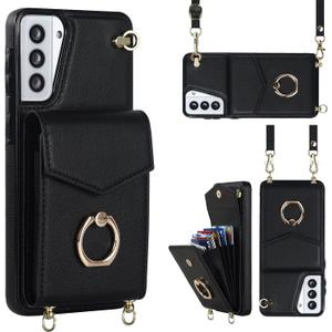 YYTVN for Samsung Galaxy S21 Plus Case 5G 6.7 inch, Minimalist Wallet Case with Ring Kickstand and Shoulder Strap, Shockproof Stylish Protective Cover for Galaxy S21 Plus -Black