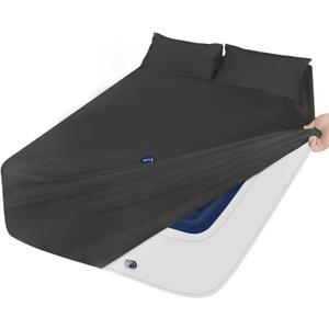 Deep Pocket Twin Sheets Set for Kids Air Mattress - Extra Deep Pocket Twin Sheet Sets - 3Pcs Side Storage Pocket Fitted Sheet & Pillowcases Easily Fits 16in to 24in Pillow Top Bed Mattress (Black)