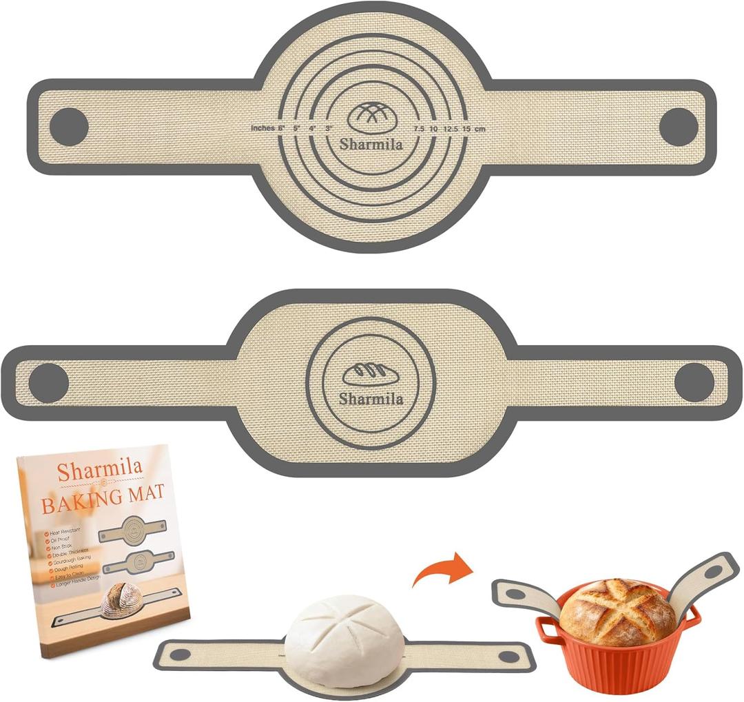 Silicone Bread Sling for Dutch Oven - Non-Stick & Heat Resistant, 2Pcs Oval and Round Reusable With Long Handles for Transfer Sourdough (Gray)