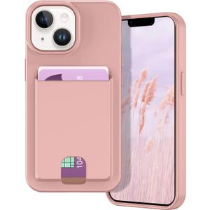 Petocase for iPhone 14 Case/iPhone 13 Wallet Case,Card Holder Slot Ultra Bling Slim Clear Flexible TPU Soft Silicone Protective Phone Case Cover for Apple iPhone 13/14 Rose Gold