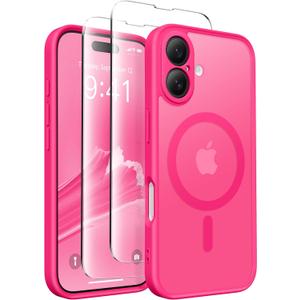 CAPRARO Magnetic Compatible with iPhone 16 Case, Upgraded [Full Camera Protection] [Compatible with MagSafe] Protective Translucent Matte Women Girl Phone Case Cover, Hot Pink