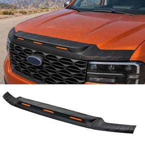 Mabett Hood Deflector Protector for 2022-2026 Ford Maverick Accessories | Hood Shield Replacement with 3 Pcs LED Grille Lights, Heavy Duty ABS, Waterproof, Amber Trim Lamp, No Drilling Installation