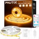 PAUTIX COB LED Strip Light 2000K Warm White,3087LEDs DC24V Dimmable LED Strip Light 20ft/6.1m,High Lumen Tape Light Kit with RF Remote Timer Function and 48W Power Supply for Home,Kitchen DIY Lighting