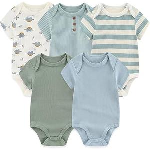 Newborn Baby Short Sleeve Bodysuit Cotton One-Piece Baby Clothes 5-Pack, 6 Months
