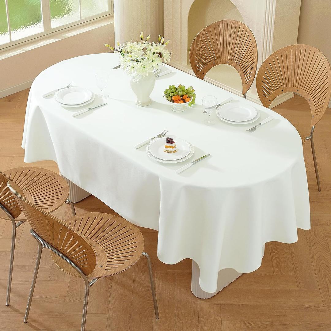 Classic White Oval Tablecloth - Made of Durable Plain Cloth, Heavy Duty & Wrinkle-Resistant, Smooth Surface for Party Restaurant Formal and Everyday Dining, Easy to Iron,60 x 102 Inch