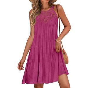 ZESICA Women's 2025 Summer Halter Chiffon Mini Dresses Sleeveless Hollow Out A Line Flowy Ruffle Beach Vacation Sundress, Rose, S