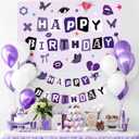 Grencian Purple Birthday Decorations for Women Girls Happy Birthday Backdrop Banner Balloons Cake Toppers for Music Fans Gathering Themed Celebrations Purple Birthday Party Supplies