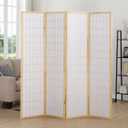 Roundhill Furniture Oriental Shoji 4 Panel Screen Room Divider, Natual