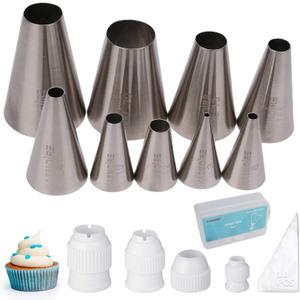 9 Pcs Round Piping Tip,Macaron Piping Tip,Cake and Cookie Decorating Plain Tube Set