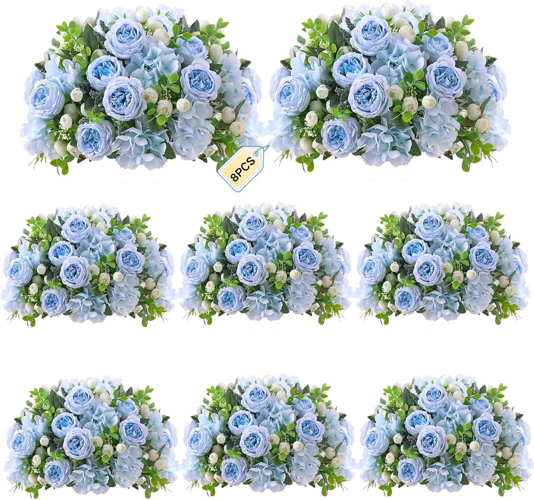 ASTRYAS 8Pcs Artificial Peonies Blue Silk Peonies Faux Flower Bouquet Fake Blue Peonies Artificial Flowers Table Centerpieces for Bridal Wedding Home Party Office Decoration Bulk (8pcs White Peony Mixed)