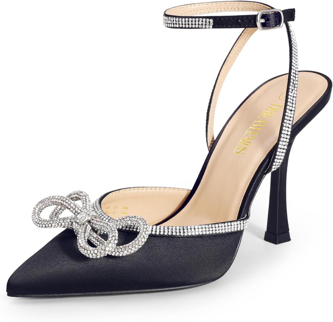 DREAM PAIRS Women's High Heels Destiny Closed Toe Strappy Heels Sexy Rhinestone Ankle Strap Pumps Wedding Bridal Party Dress Shoes Destiny (5, Black)