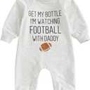 On Sunday We Watch Football With Daddy Newborn Baby Boy Girl Football Outfit Long Sleeve Romper Jumpsuit Fall Clothes (3-6 Months, Gray)