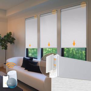 Motorized Blinds No Drill Automatic Roller Shades with Remote Control Cordless Smart Electric Windows Blinds (White, 34 x 72)
