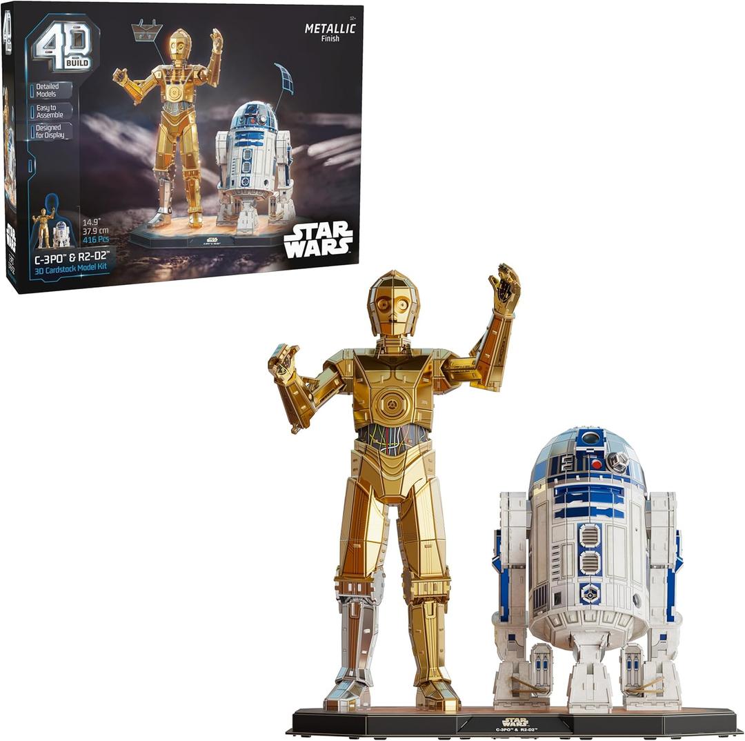 4D Build, Star Wars C-3PO & R2-D2 3D Model Kit with Stand, Star Wars Collectibles & Desk Dcor, Adult Puzzles, Building Toys, 416 Pieces, 3D Puzzles, Gift Ideas for Ages 12 & Up