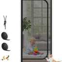 Upgraded Reinforced Pet Screen Door Thickened Cat Resistant Mesh Screen Door for Living Room, Bedroom, Patio, Dog Cat Scratch Proof Screen with Zipper Closure (Fits Door Size up to 32''x 80'', Black)