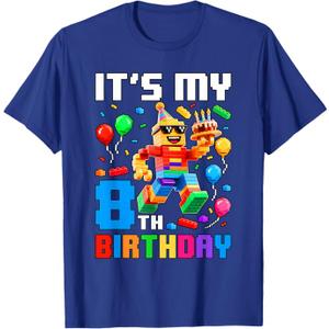 It's My 8th Birthday Building Brick 8 Years Old Boys Kids T-Shirt, Size 12
