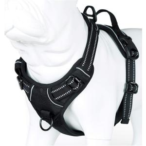 Soft Front Dog Harness .Best Reflective No Pull Harness with Handle and 2 Leash Attachments (Large (Pack of 1), Black)