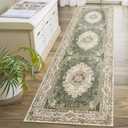 Washable Runner Rug 2x8,Green Rug Runners Non Slip,Long Boho Rugs for Hallways Kitchen Bedroom Entryway Living Room Bathroom,Vintage Bohemian Distressed Floor Carpet,Floral