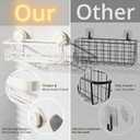 KEGII Shower Caddy Suction Cup with 6 Hooks, Stainless Steel Bathroom Organizer, No Drill Large Capacity Shower Storage with Drain Holes, Cream White