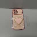 Compatible with Cute iPhone 14 Pro Max Holder case, Pink Wave Frame Phone Case Stand with Love Heart Kickstand Raised Camera Protection Luxury Plating Shockproof TPU Protective Cover for Women Girls