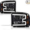 PIT66 LED Headlight Assembly Compatible with 2005-2007 Ford F250 F350 F450 F550 Super Duty /2005 Excursion (Not Fit Sealed Beam Headlight model) Headlamp Clear Lens Black Housing Amber Reflector