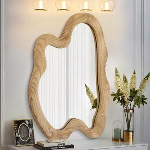 AAZZKANG Asymmetrical Wall Mirror Rustic Wooden Framed Large 24"x16"