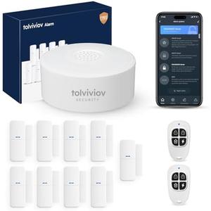 tolviviov Home Alarm System(2nd Gen), 12 Pieces Smart Home Alarm Security System DIY No Monthly Fee, Phone Alert, Alarm Siren, Door/Window Sensors, Remotes, Work with Alexa, for House Apartment Office