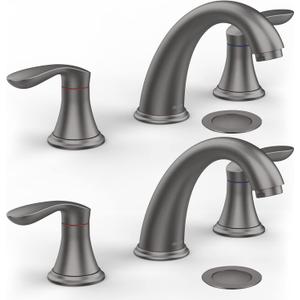 Bathroom Sink Faucet, Faucet for Bathroom Sink, Widespread Gun Grey Bathroom Faucet 3 Hole with Stainless Steel Pop Up Drain and cUPC Lead-Free Hose - (Gun Grey 2 Packs) Bathroom Sink Faucet, Faucet for Bathroom Sink, Widespread Gun Grey Bathroom Faucet 3 Hole with Stainless Steel Pop Up Drain and cUPC Lead-Free Hose - (Gun Grey 2 Packs)