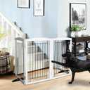 ZJSF Freestanding Dog Fence Indoor, Foldable Dog Gate for Doorways, Stairs or Hallways, Sturdy Wood Extra Wide Pet Gate with Support Feet for The House, White, 32 "Height-6 Panels
