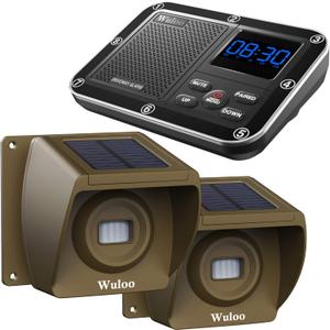 Solar Driveway Alarm Wireless Outside 1800ft Range, Outdoor Motion Sensor & Detector Driveway Alert System with Rechargeable Battery/ Weatherproof/ Mute Mode(1&2-Brown)