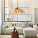 Boho 20 Inch Plug in Chandeliers Rattan Hanging Lights Flower Pendant Light with On/Off Switch 15ft Hemp Rope Cord Handwoven Lampshade Bedroom Flower Hanging Lamp Fixture