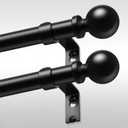 2 Pack Curtain Rods 36-60 Inch, Black 1 Inch Adjustable Heavy Duty Curtain Rods for Windows, Decorative Modern Window Treatment Rod, Splicing Metal Drapery Pole, Easy Installation