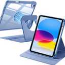 Wenlaty for iPad (A16) 11th Generation Case 11 Inch 2025, for iPad 10th Generation Case 10.9 Inch 2022 with Pencil Holder, 360 Rotating Protective Stand Cover, Detachable Magnetic Back, Bluemist