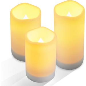 NURADA Large Outdoor Solar Powered Candles - Flameless Pillar Waterproof Rechargeable Candle Set, White Resin, LED Light,Rechargeable Solar Battery Included, for Patio Decor, 3.25"x4"5" 6"
