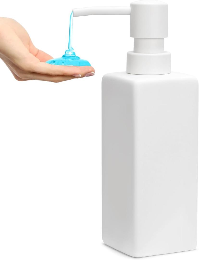 Ceramic White Soap Dispenser with Rust-Proof Plastic Pump for Bathroom 10oz Liquid Hand Soap Dispenser for Kitchen (1pcs)