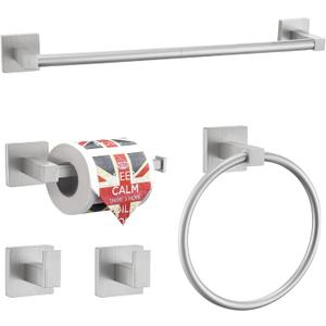Lairuier 5-Piece Brushed Nickel Bathroom Hardware Set, Bathroom Accessories Set with Towel Bar, Toilet Paper Holder and 2 Towel Hooks SUS304 Stainless Steel Towel Bar Set Wall Mounted