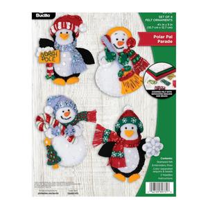 Bucilla, Felt Applique 6 Piece Ornament Making Kit, Polar Pal Parade, Perfect for DIY Arts and Crafts