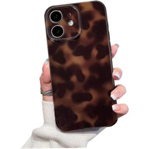 Cute Phone Case for iPhone 12 Case Amber Leopard Full Camera Protective Slim Shockproof Aesthetic Phone Case-Brown Amber