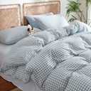 Nayoroom Gingham Duvet Cover King Size 100% Washed Cotton Blue Plaid Checkered Comforter Cover 3 Pcs Soft Breathable Grid Farmhouse Dorm Bedding Set for All Seasons